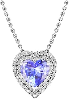 Dazzlingrock Collection 14K 8 MM Heart Gemstone & Round Diamond Heart Double Halo Pendant, White Gold