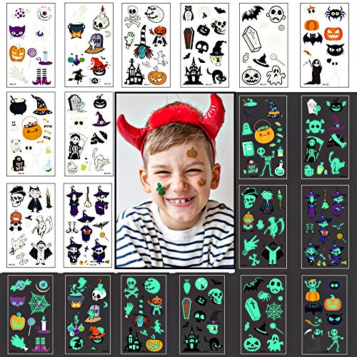 Halloween Tattoos for kids, 100 styles Halloween Temporary Tattoo Spider Pumpkin Waterproof Luminous glow in the dark Stickers Dance Theme Party Decorations for Adult and Kids gift