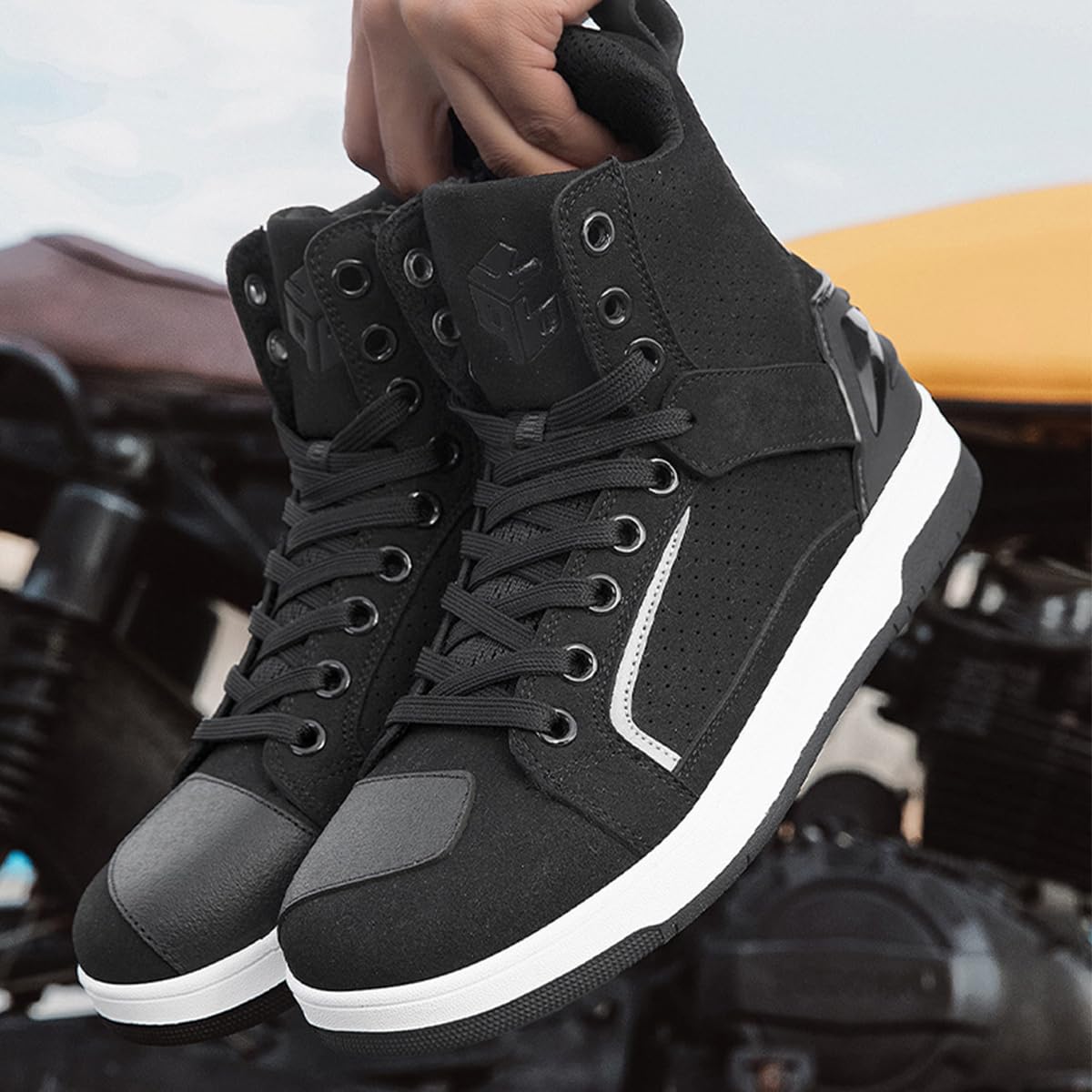 SDEQA Scarpe Moto Uomo Stivali da Motocross Strada Casual | Traspirante Antiscivolo Supporto per La Caviglia Suola Antiscivolo Impugnatura del Cambio
