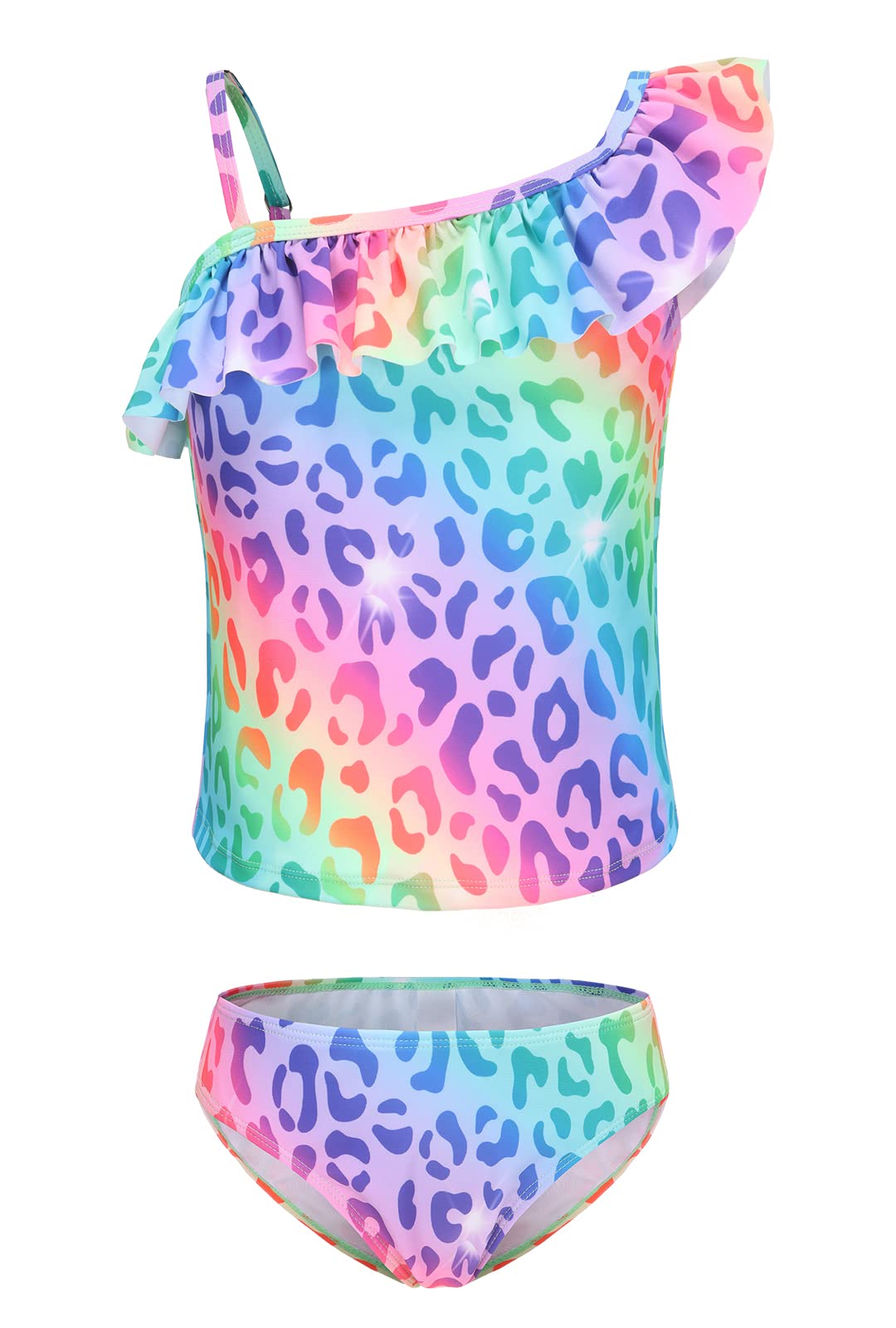 Zestonie Girls Two Piece Tankini Swimsuits Tie Dye Bathing Suit for Kids One Shoulder Swimwear 3-16 Years