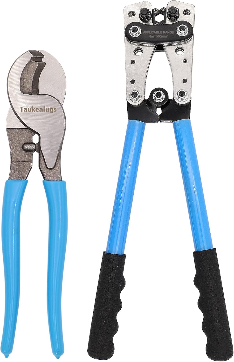 Battery Cable wire Lug Crimping Tool for AWG 8-1/0 terminals with Cable Cutter and 20PCS Tubular Ring Terminal Connectors and 20PCS 3:1 Dual Wall Adhesive Heat Shrink Tubing