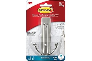Command Large Double Bathroom Towel Hook, No Damage Wall Hook for Hanging Towels