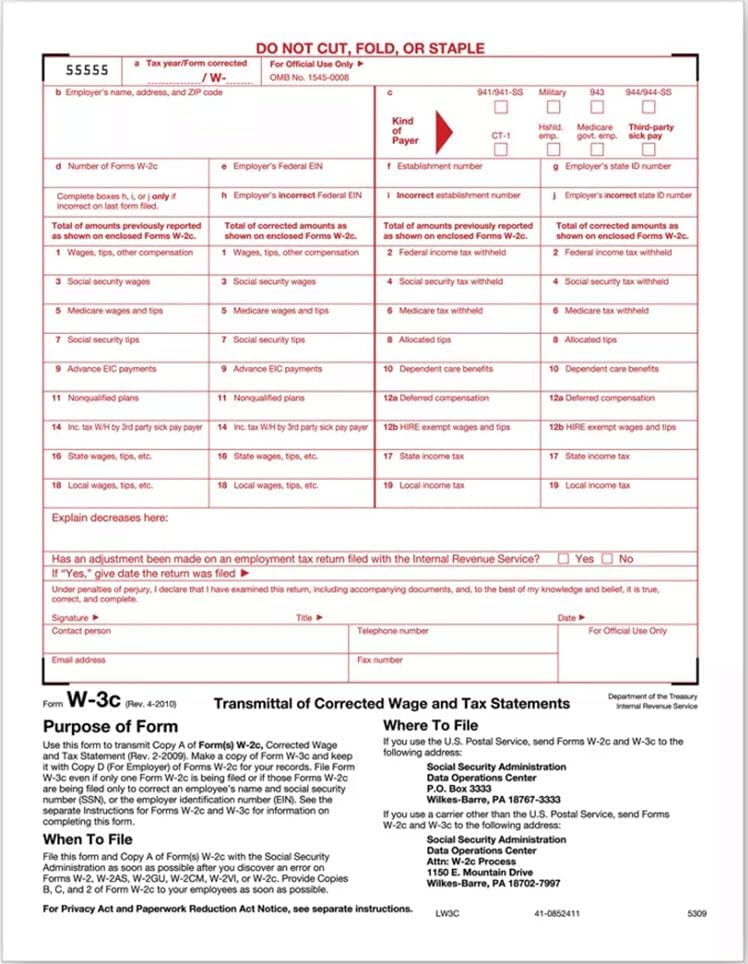 IRS Approved - W-3 Tax Summary Form - 10 Pack