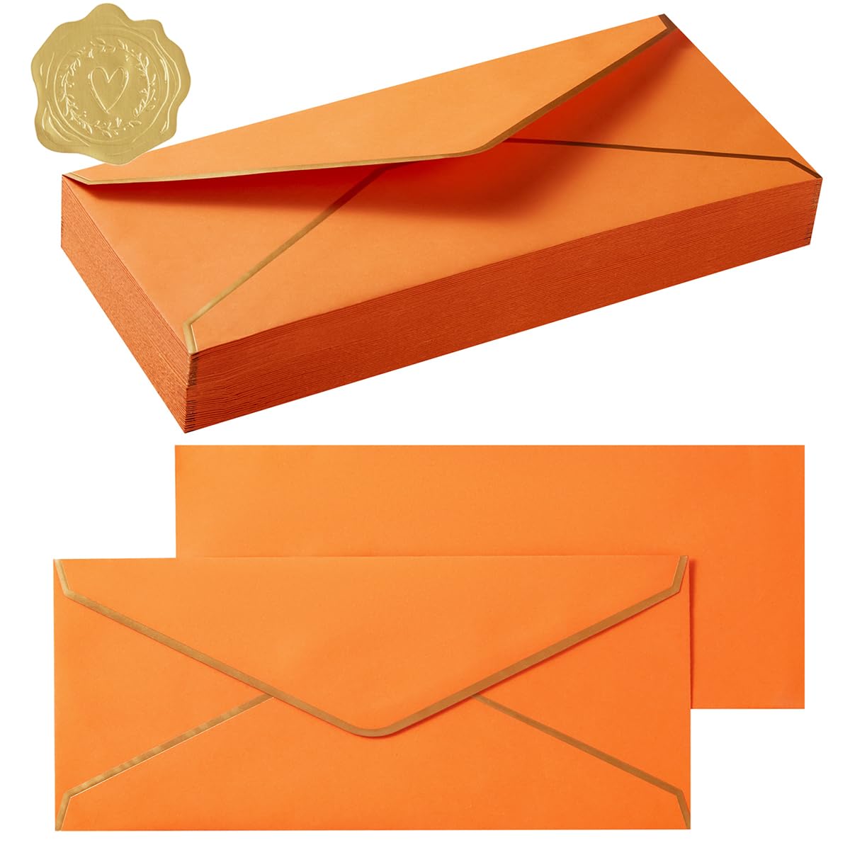 100 Pack #10 Business Envelopes with Gold Border, Self Seal Standard Envelopes with Gold Stickers for Office, Checks, Letter Mailing, Invoices, 4 1/8