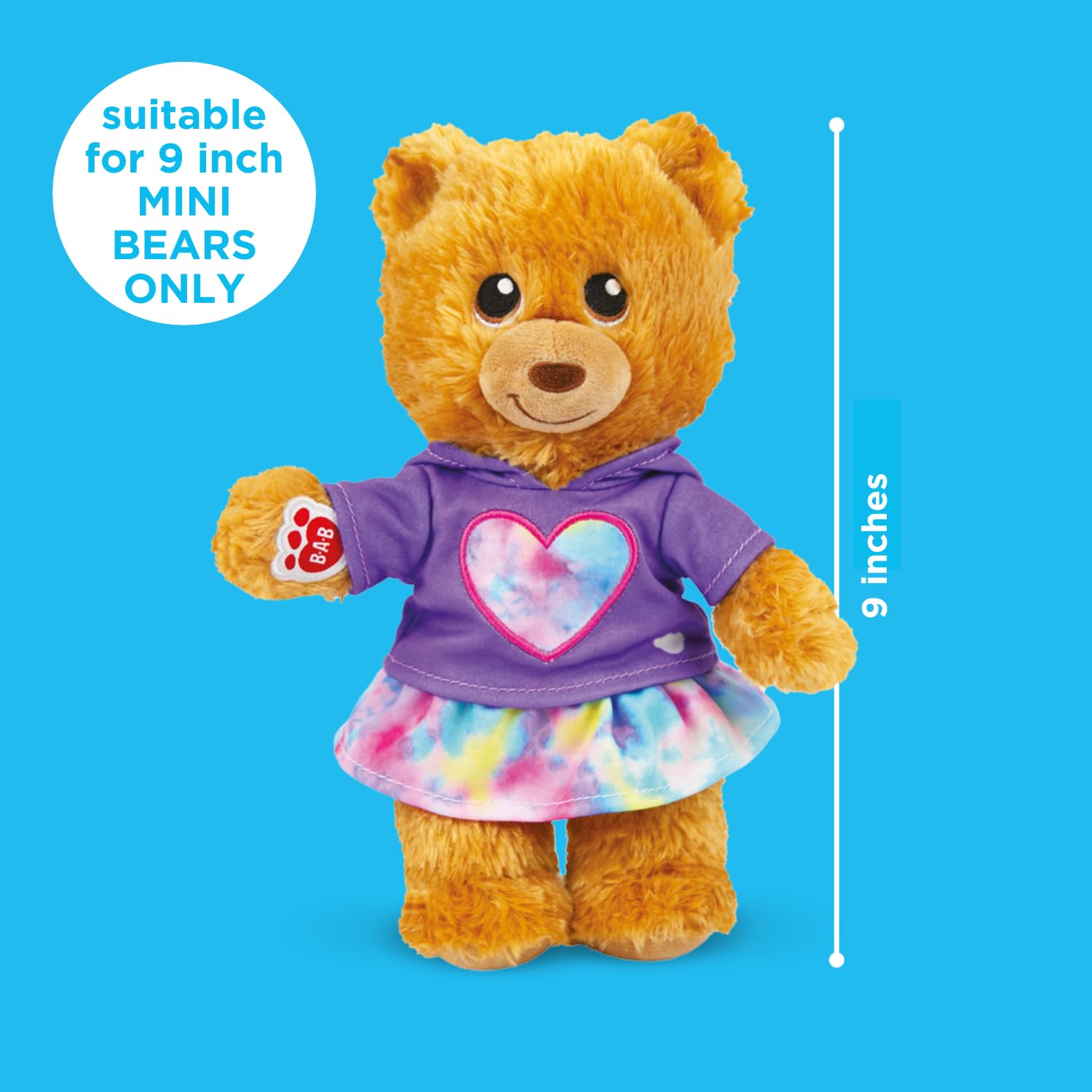 Casdon MINI Build-A-Bear - Confezione di vestiti giocattolo a forma di cuore viola, 4 abiti da abbinare con pigiami, felpe con cappuccio, stili estivi | Per bambini dai 3 anni in su. Adatto solo per