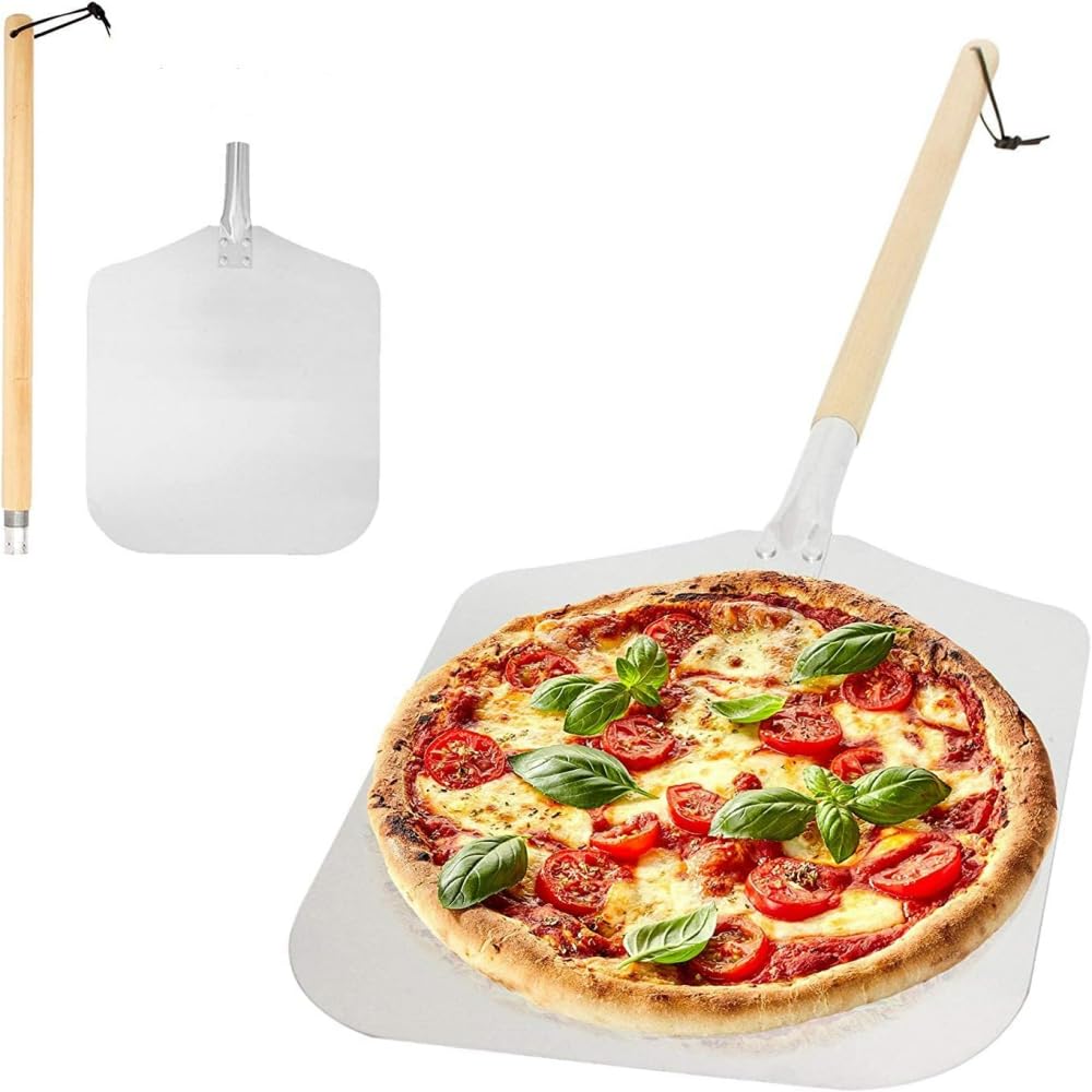 Erweicet Premium Aluminum Pizza Peel with Detachable Beech Handle for Baking, Homemade Pizza and Bread