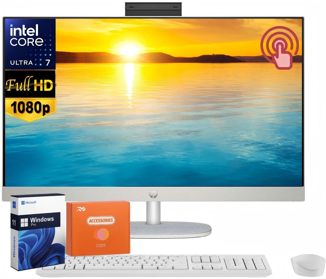 HP 27" FHD Touchscreen Business All-in-One Desktop Computer, with Lifetime Office Pro, Intel 12-core Ultra 7 155U (Beats i7-1355U), 64 GB DDR5, 1 TB