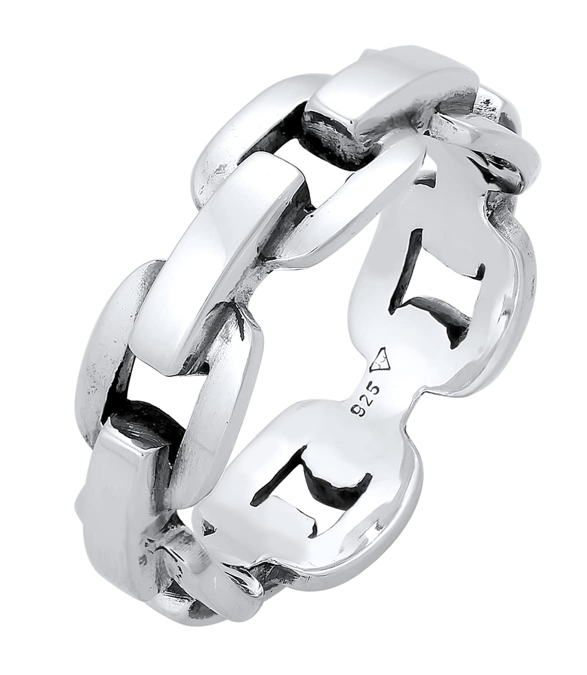 Kuzzoi Anillo para hombre macizo (8 mm) en diseño de cadena de ancla, anillo de banda para hombres de plata de ley 925 pulida, anillo de estilo de vida en aspecto de cadena, tamaño 60 – 66, 0610470421