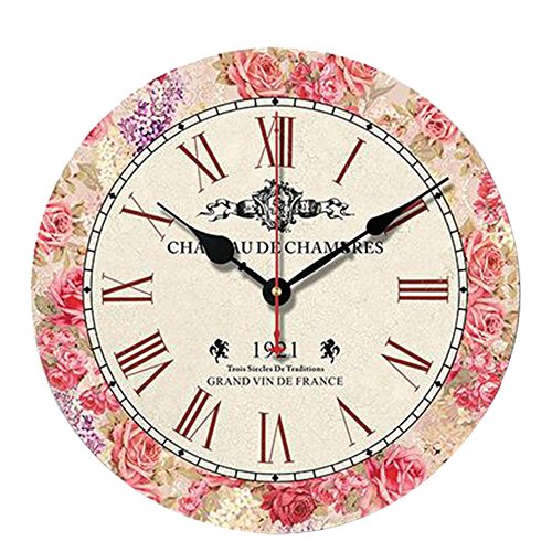 S.W.H Shabby Chic - Reloj de pared de madera silencioso, estilo vintage, para salón, dormitorio, cocina, decoración del hogar, color rosa