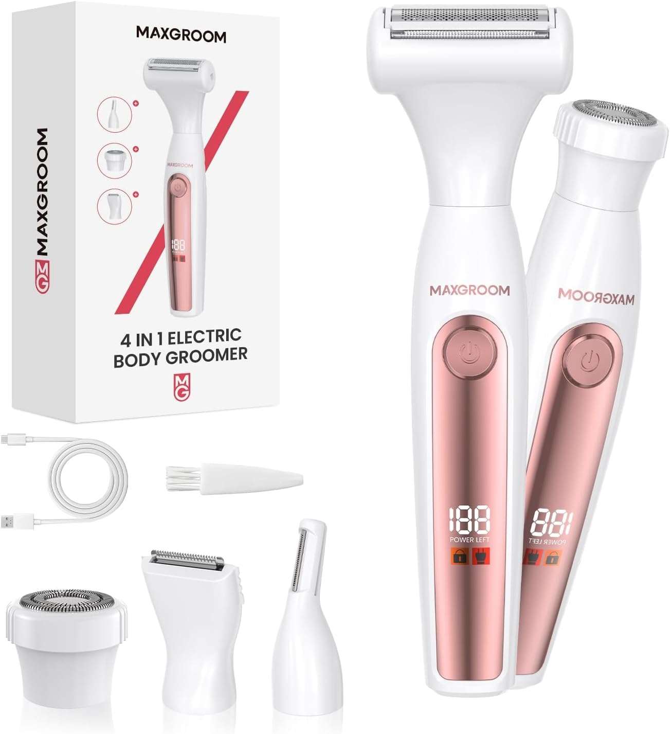 Rasoir Electrique Femme,4 en 1 Rasoir Intime pour Femme,Rasoir Multifonctionnel,Rasoir Électrique USB-C Rechargeable,IPX6 Tondeuse Maillot,pour Corps,Aisselles,Bikini,Sourcils Visage - Amazon product rated Grade B