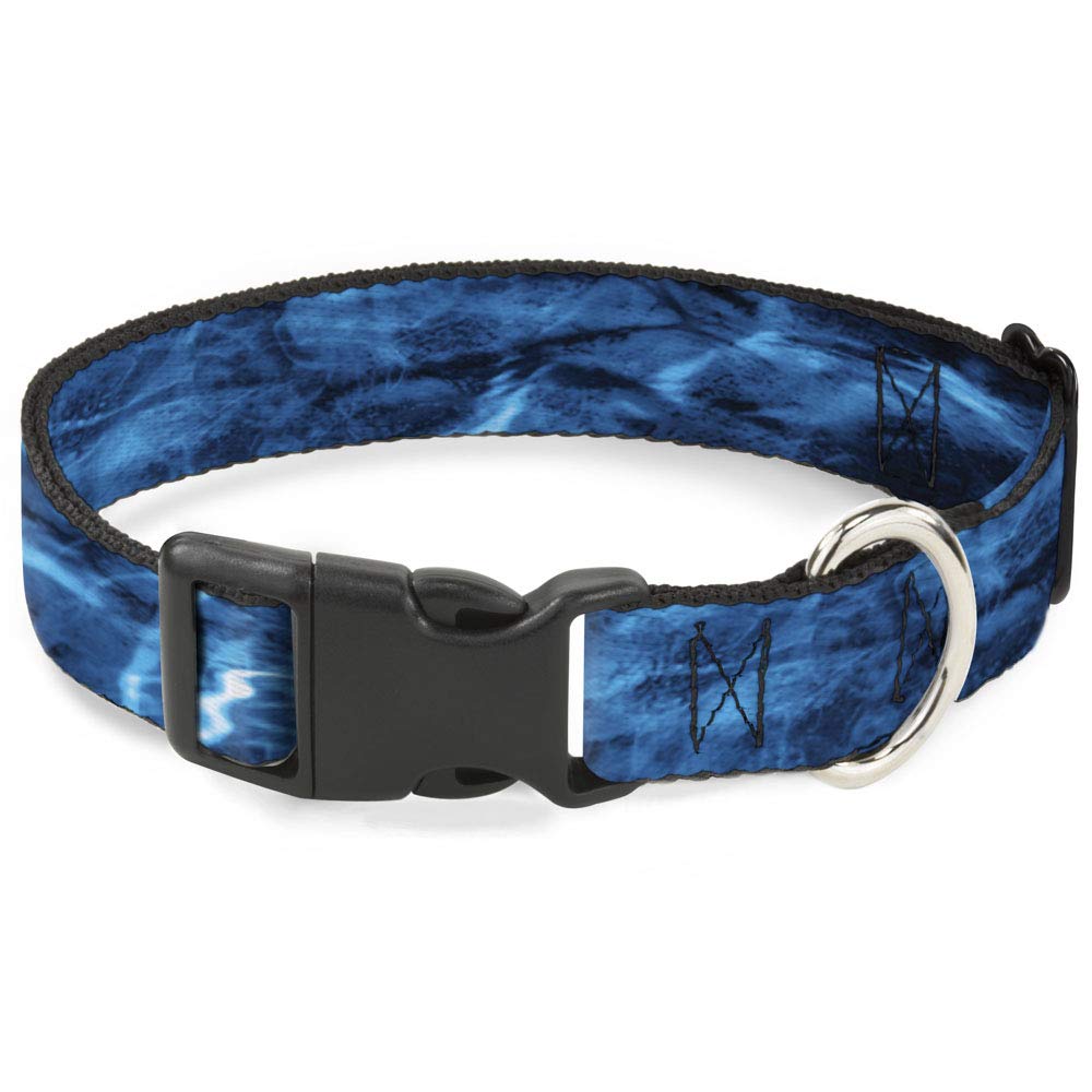 Buckle-Down Dog Collar Plastic Clip Mossy Oak Elements Marlin Agua Camo Blue 15 to 26 Inches 1.0 Inch Wide