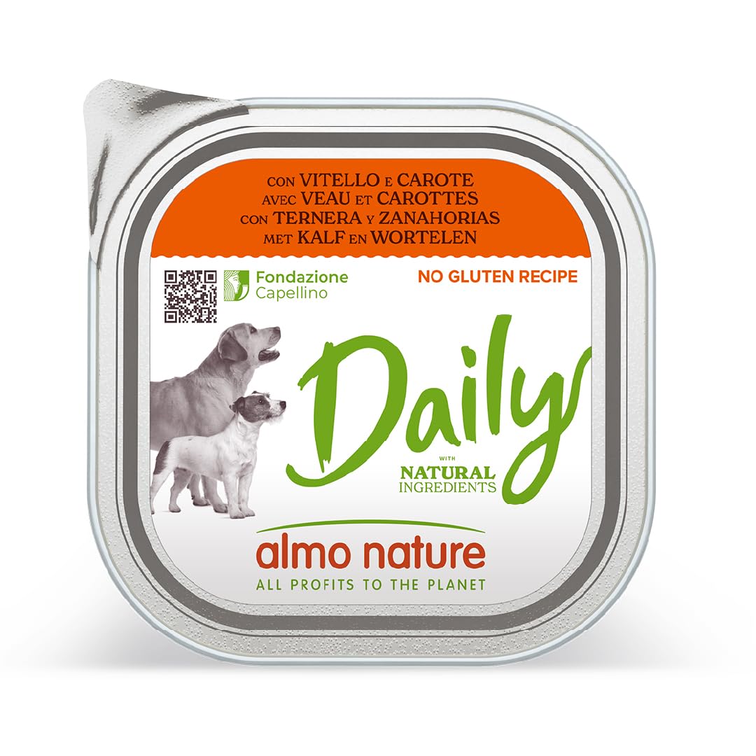 Almo Nature Daily, Alimento Umido per Cani Adulti con Vitello e Carote - 300g, Confezione da 9