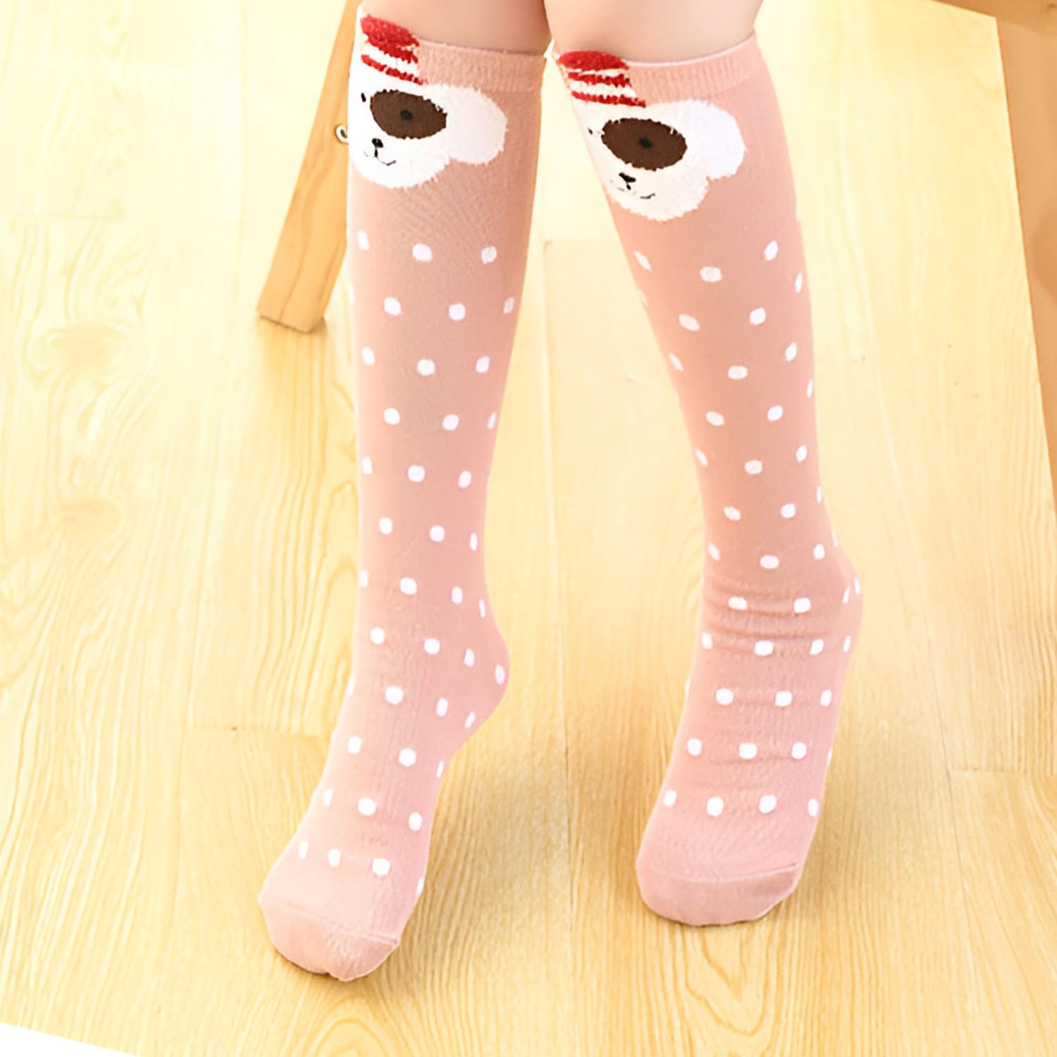MOMISY 1 Pair of Baby Spring Winter And Autumn Combed Cotton Long Tube Knee-High Socks Suitable Age of 3 to 12 Years (IN, Age, 3 Years, 12 Years, PinkPolkaPuppy) 3