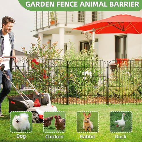 10 Panels Decorative Garden Fence with Gate for Outside, 32 in(H) X 23.6 ft(L) Rustproof Metal Wire Panel Border Fencing with Temporary Ground Stakes, No Dig Animal Barrier for Dog and Patio