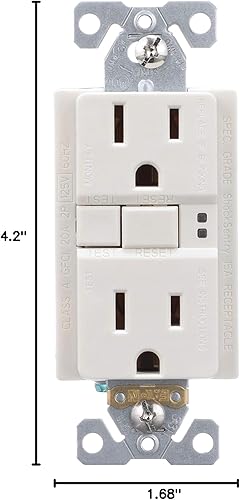 Miniatura 7 de EATON SGF15LA Receptáculo Gfci de autoprueba dúplex de cableado, 4.2 pulgadas de largo x 1.68 pulgadas de ancho x 1.27 pulgadas de profundidad,