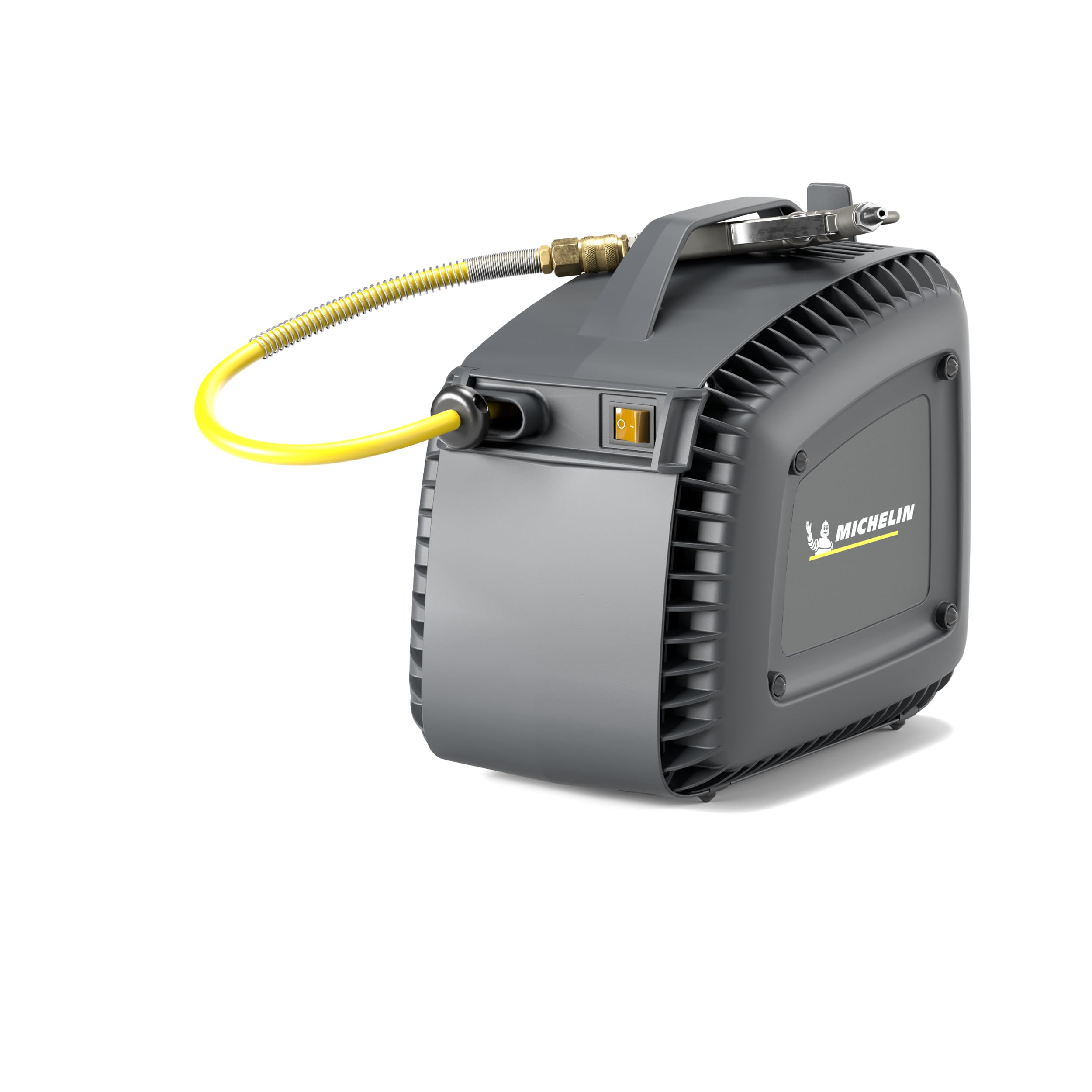 MICHELIN - CA-MBL-GO2 - Compresor Aire Monoblock 1.5HP - Con Enrollador Automático de Manguera 10m - Pistola Sopladora Incluida - 160 l/min 8 BAR - Sin Aceite - Soporte de Pared Plug & Play