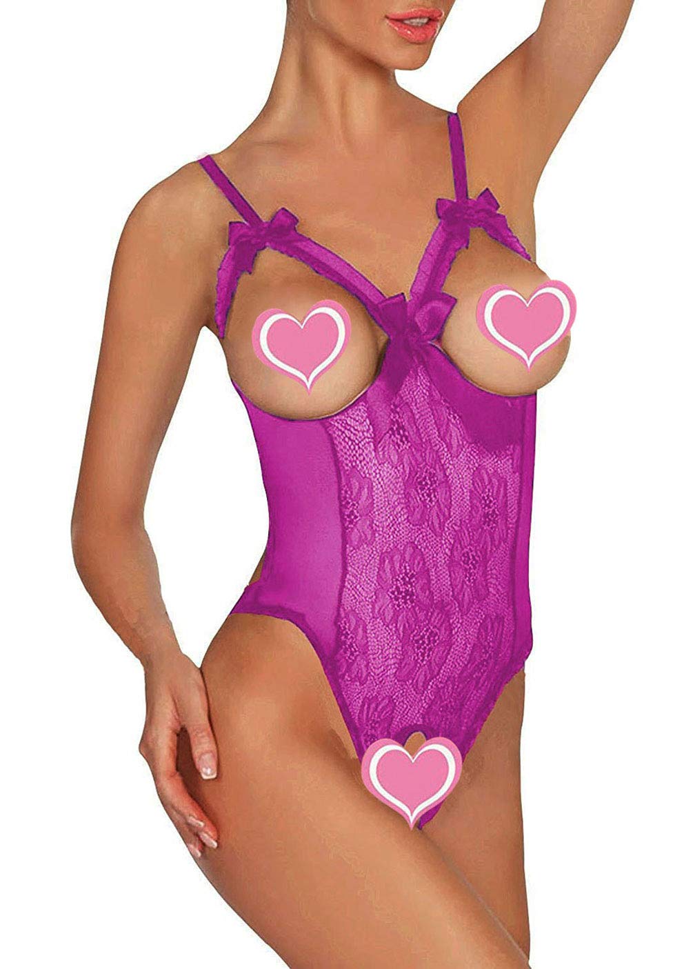 Lingerie for Women One-Piece Teddy Lingerie Bodysuit Lace Nightie(Small,Purple)