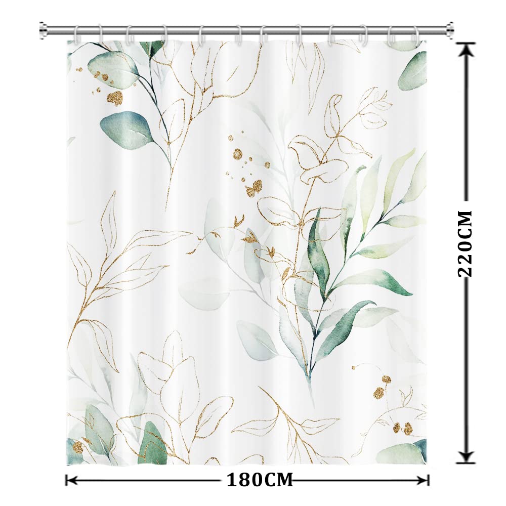 Uiiooazy Cortina de Ducha de Hoja Eucalipto, Cortinas de Ducha Verde Oro Abstracto Planta Cortinas de Baño Antimoho Impermeable Lavable Tejido de Poliéster Cortina Ducha con Ganchos 90x180cm — view 241