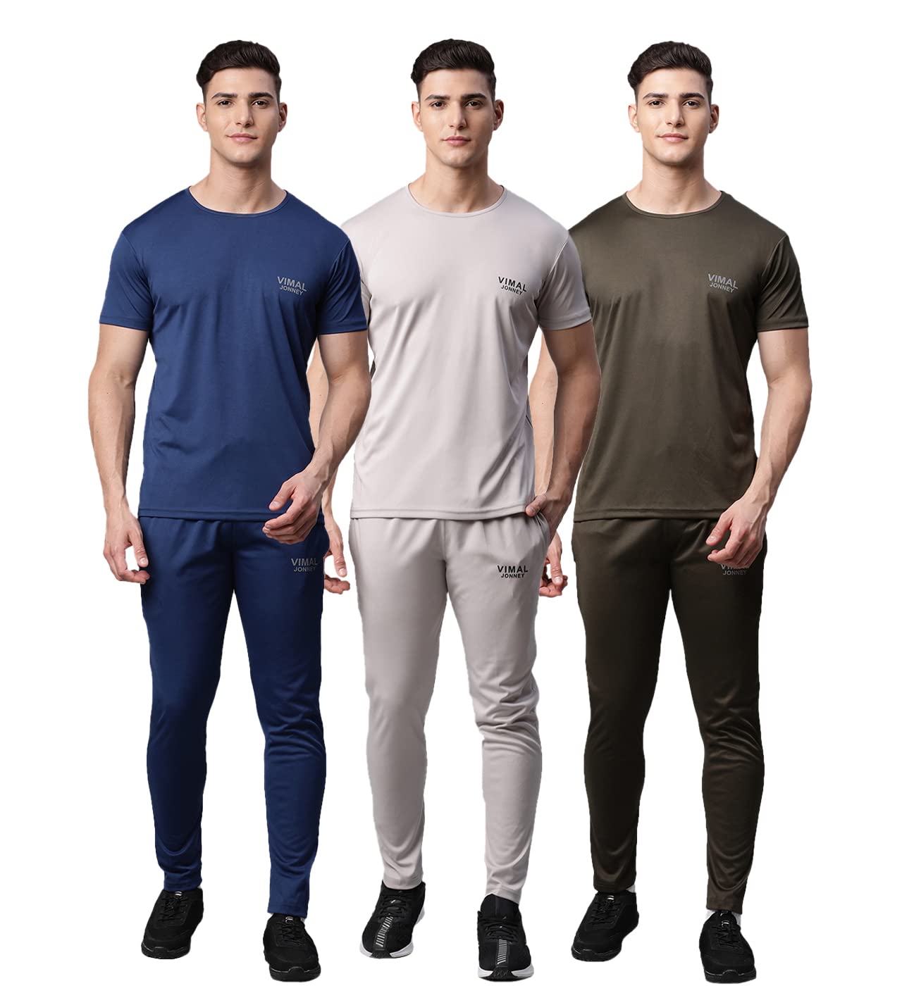 Mack Jonney Men Polyester Blend MACK Jonnney Dryfit Solid Lycra Tracksuit Co-Ord Sets (Pack Of 3)-Dryfit_T_D10_Blu_Gry_L.Gry_06-P