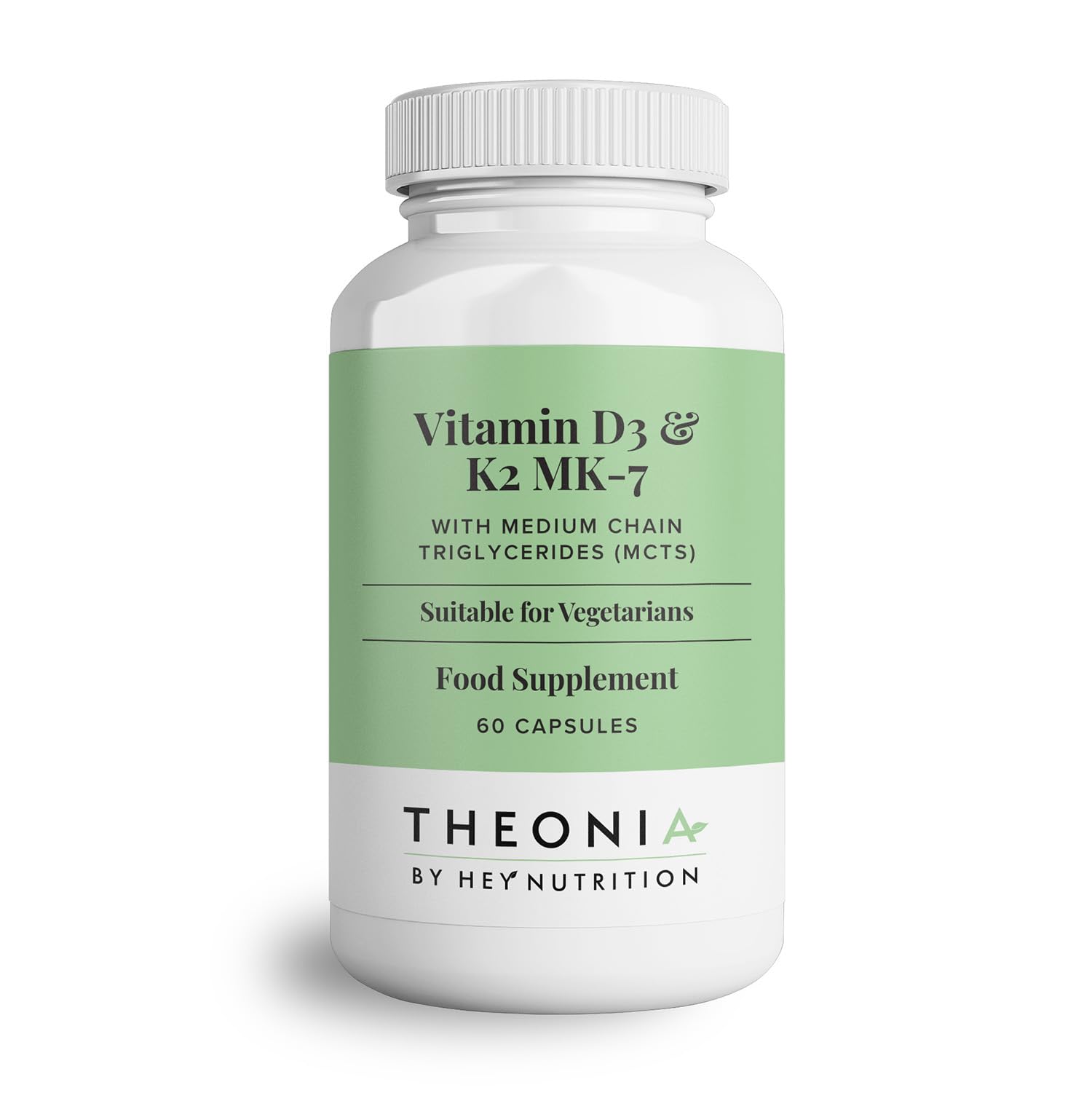 Theonia by Hey Nutrition Vitamin D3 & K2 MK-7-100ug Each with MCT Oil - Suitable for Vegetarians - Support Healthy Bones, Teeth, Muscles, Immune Function, and Fatigue - Non-GMO
