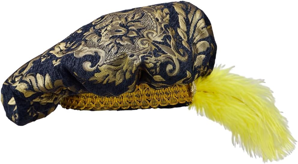 Willyacos Mens Medieval Tudor Hat with Feather Muffin Top Hat Renaissance Tudor Flat Cap Minstrel Costume Headwear Headpiece - Image 2