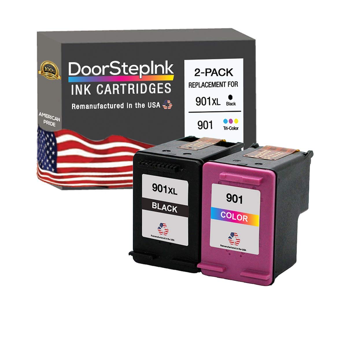 DoorStepInkRemanufactured in The USA Ink Cartridge Replacements for HP 901XL Black HP 901 Color for HP Officejet 4500, G510a, G510g, G510n, J4524, J4540, J4550, J4580, J4585, J4624, J4660, J4680