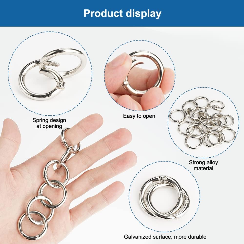 20 stuks 20 mm ronde zilverkleurige karabijnhaken voor tassen sieraden sleutelhangers hondenriem doe-het-zelf handwerk