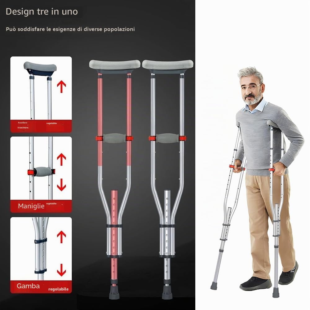 NEWFUN Stampelle Ascellari, Ortopediche Regolabili, Supporti per Avambraccio, Portata 150 KG, in Alluminio con Poggia Avambraccio e Poggia Mano Morbidi, Grigio, 1 Paio