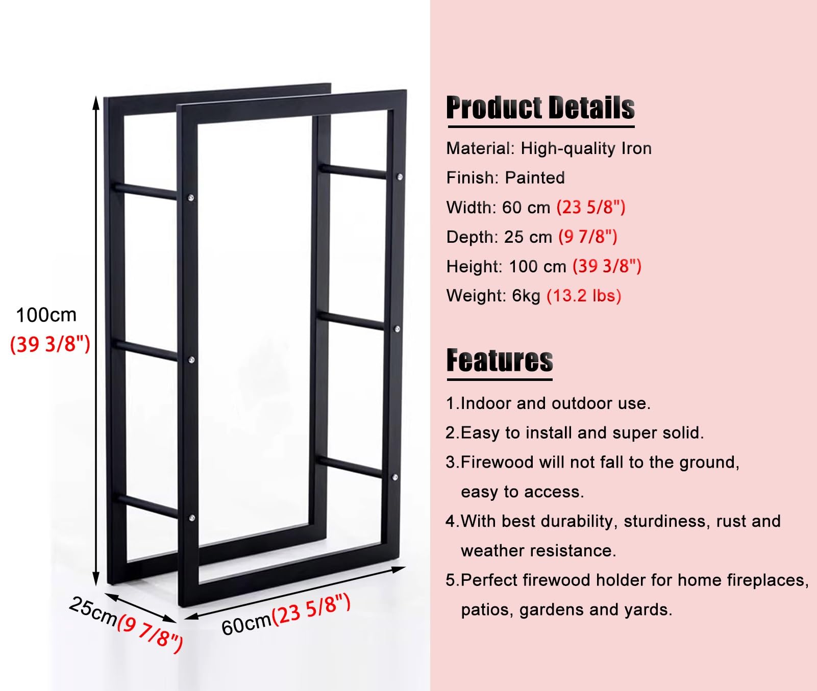 Griglia Per Camino In Ghisa - Porta Legna Da Ardere Robusto Per Interni Ed Esterni - Foto 8