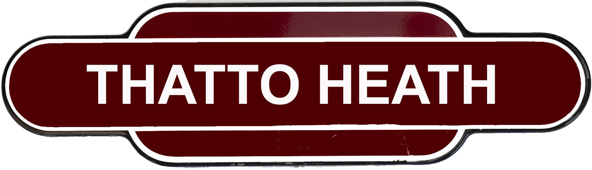 Railway Station Totem Sign, Stations Or Personalised Metal, Multiple Colours and Sizes, Rust-Proof (405X105 MM, THATTO HEATH)