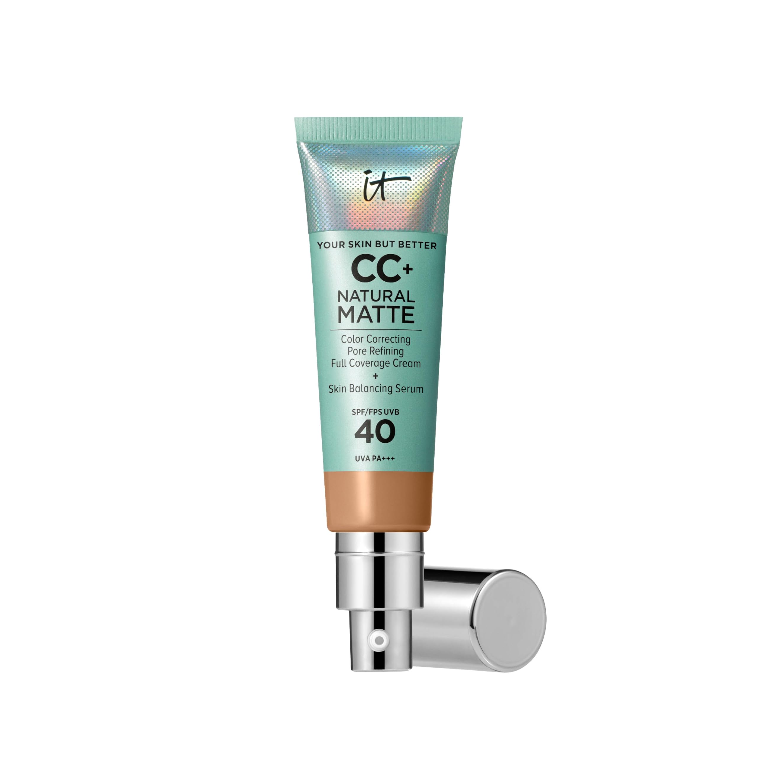 IT Cosmetics Your Skin But Better CC+ Cream Natural Matte LSF 40, 32 ml, Glanz reduzierende, farbkorrigierende und pflegende Foundation mit LSF 40, Getönte Gesichtscreme