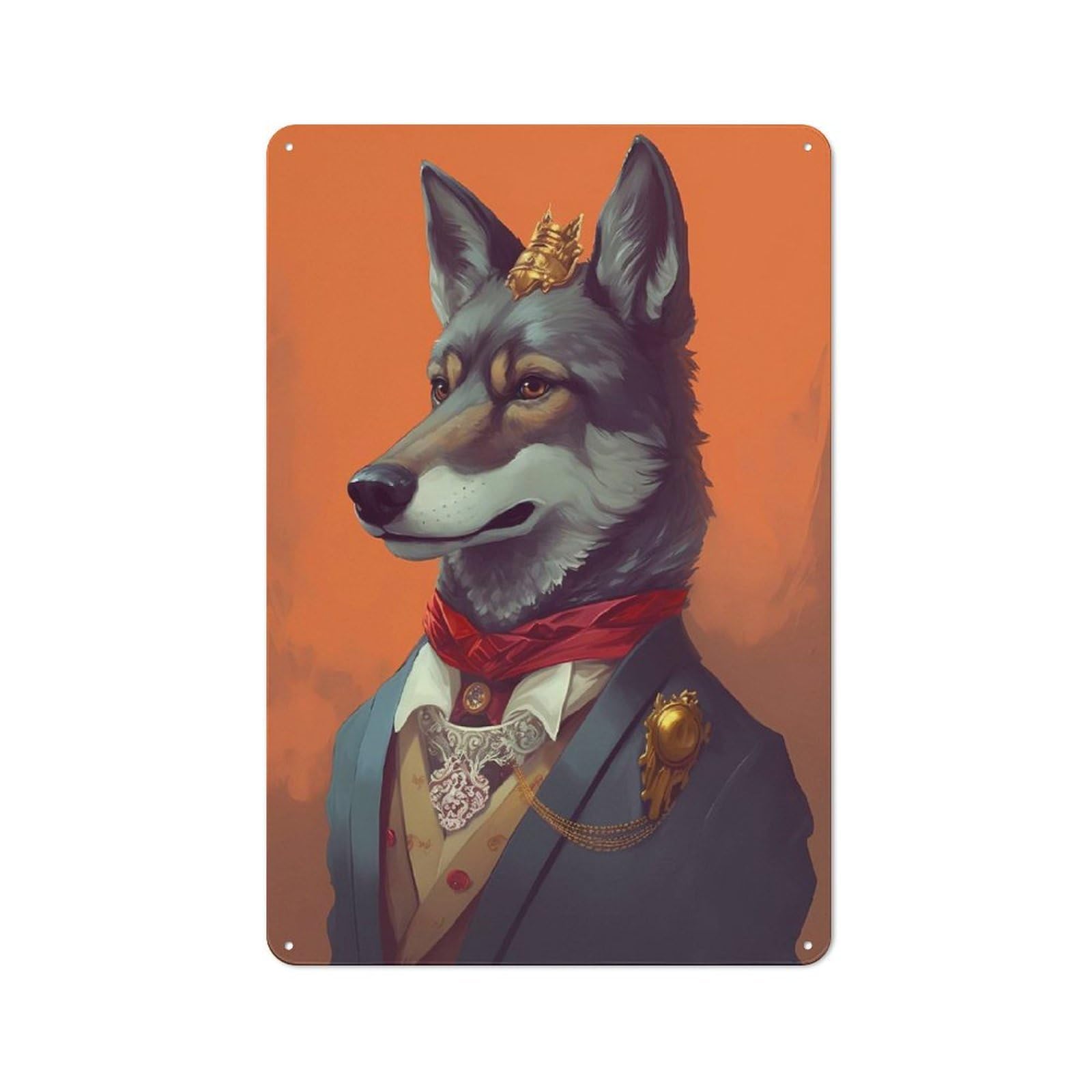 Junmoney Style-8 Tin Wall Plaque 30X20cm With Wolf Enchanted World For Studio Or Craft Room, Suited To Studio Decor Lovers