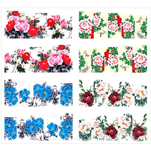 Born Pretty 4 Patterns Flower Nail Art Water Decals Gradient Color Nail Transfers Stickers