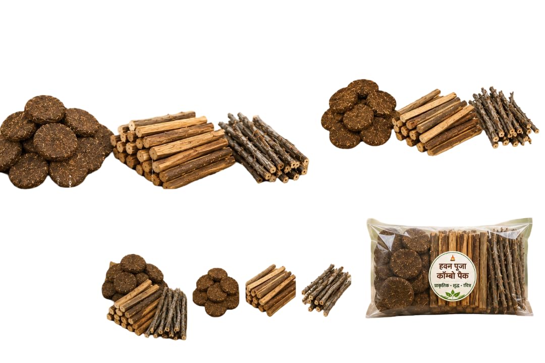 Havan Puja Combo Pack, Natural Cow Dung Cakes, Sacred Woods and Puja Samagri for Hawan, Yagya and Religious Rituals, Pack of 1-image-19