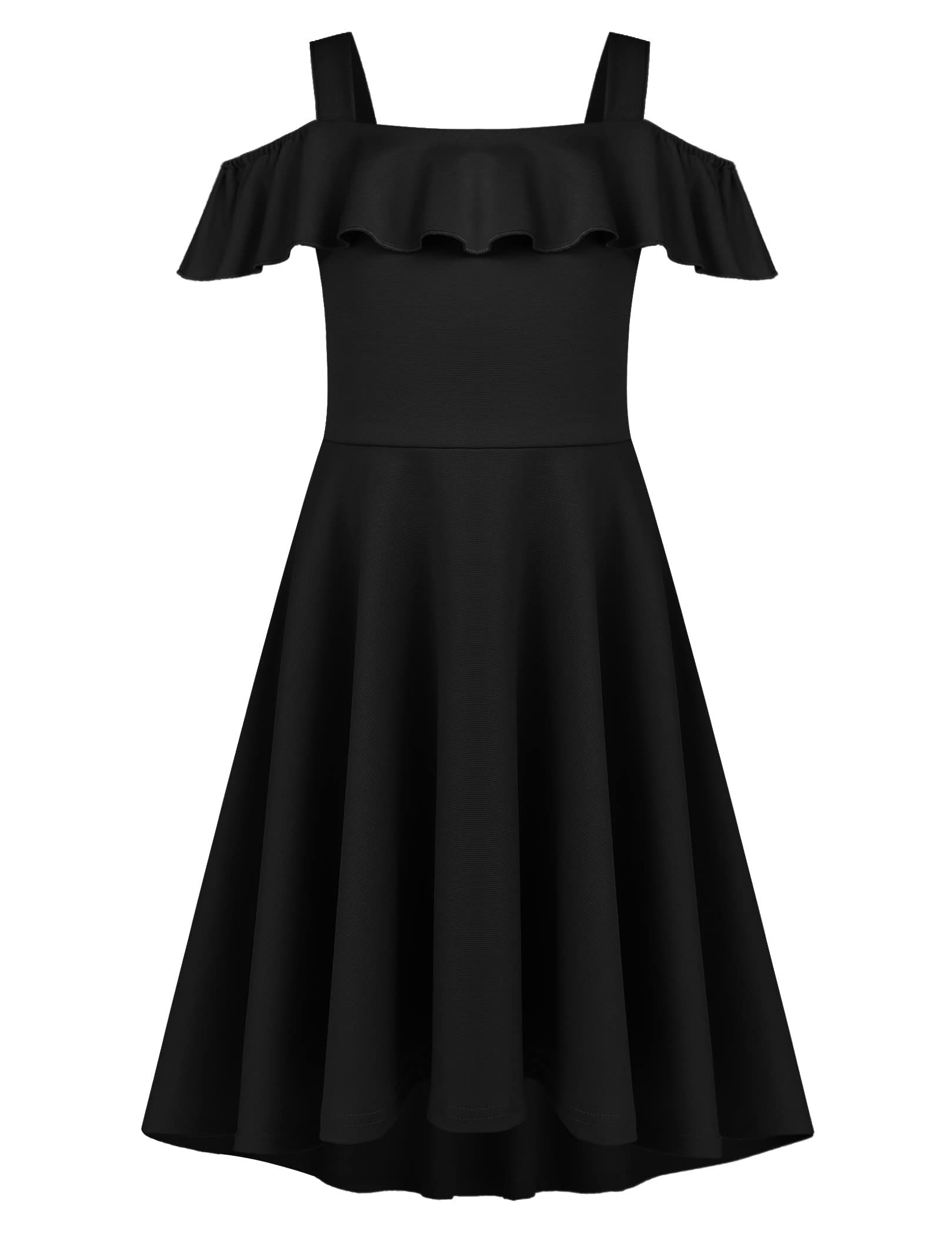 Arshiner Vestido de Verano para Niñas Vestido Elegante con Hombros Descubiertos Vestido para Niños Vestido Alto Y Bajo Vestidos Informales con Bolsillo de 4-13 Años