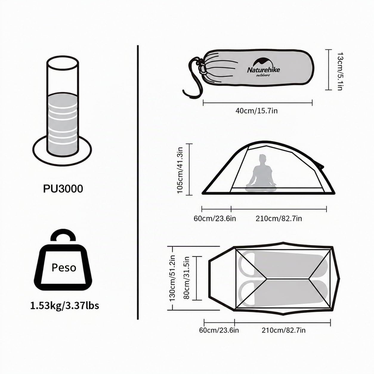 Naturehike Cloud Up, tenda da backpacking autoportante per 2 persone, ultraleggera, in nylon a doppio strato, per due persone (2 persone, nylon 20D, verde foresta)