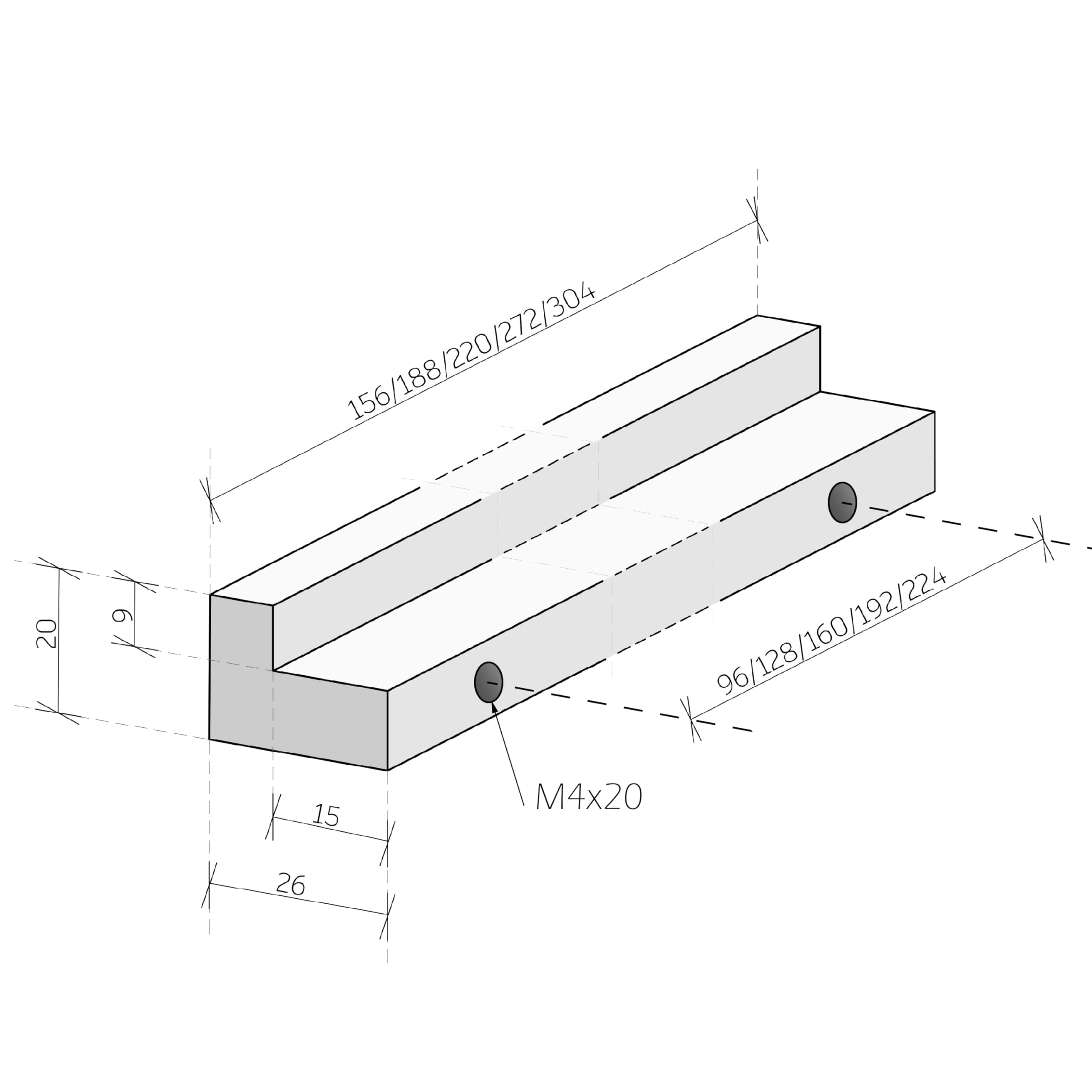 Sossai tiradores de madera de haya | GAH01 | distancia entre agujeros 128mm, longitud 188mm, 10 piezas