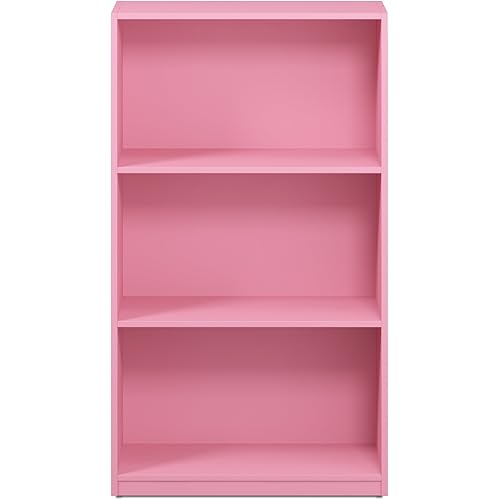 FURINNO Basic 3-Tier Bookcase Storage Shelves, Pink