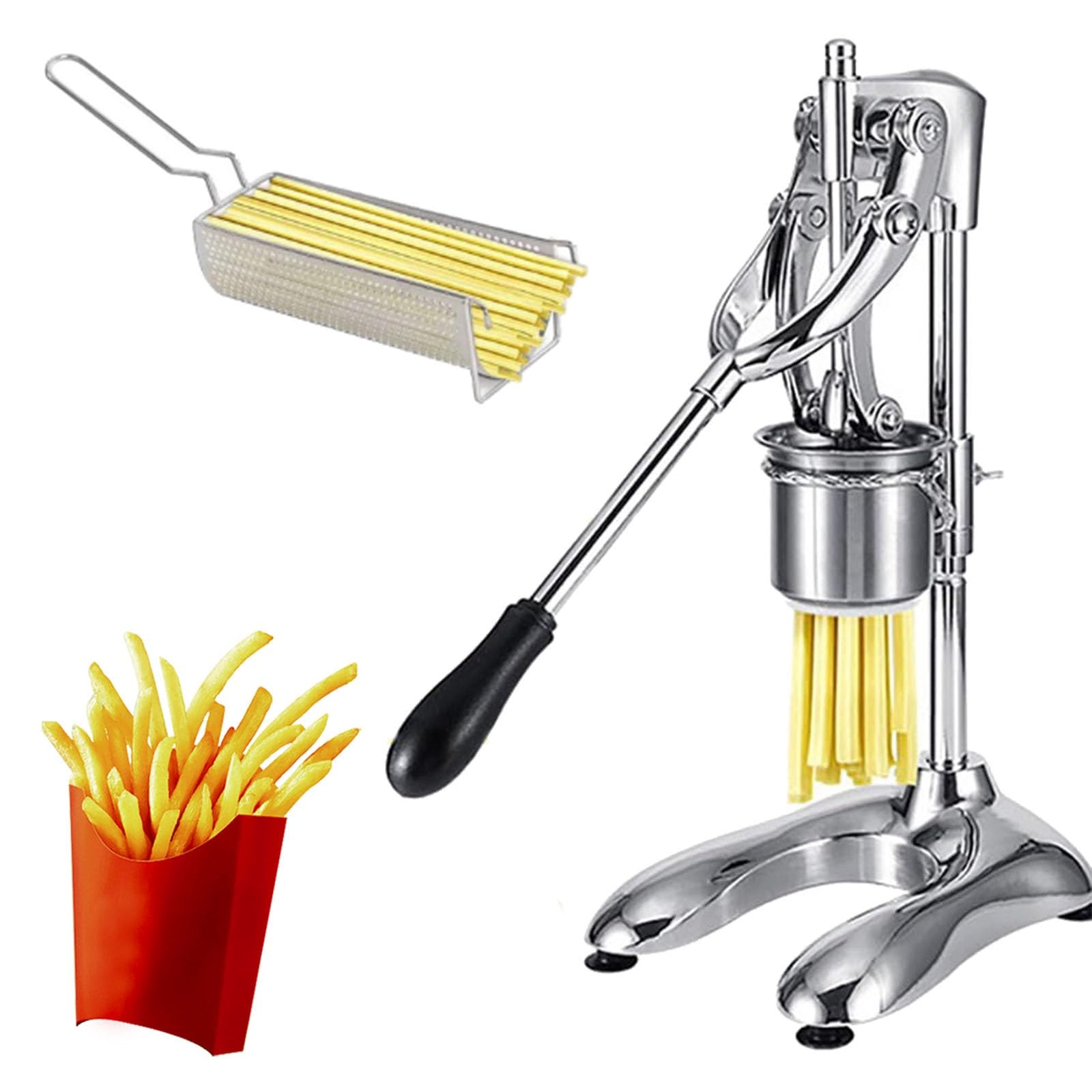 IUokLU Potato Slicer Fry Cutter Long Fries Extruder,30cm Manual French Fries Maker, 12 Holes French Fry Cutter Machine, Fried Potato Strips Squeezers, Stainless Steel Vegetable Chopper