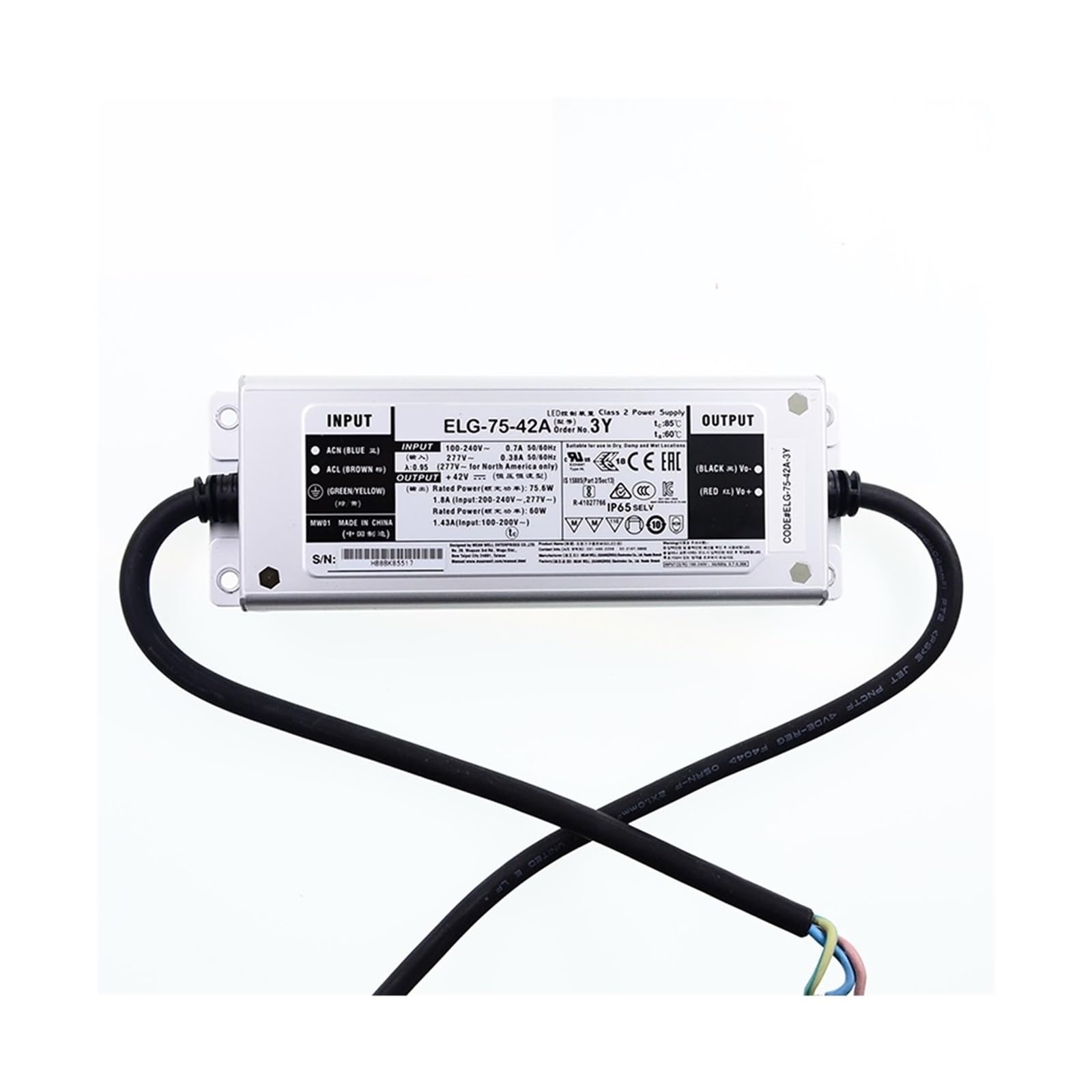 Pilote LED réglable ELG-75-42A-3Y étanche IP65 pour extérieur