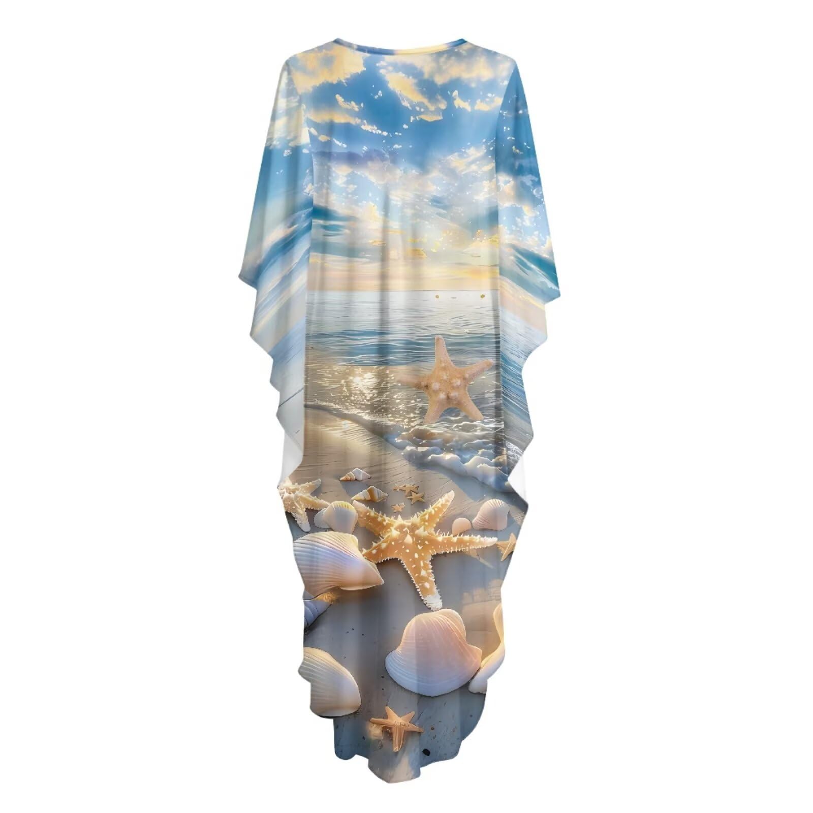 Poceacles Damska sukienka plażowa typu kaftan plus size letnia sukienka dekolt w serek bikini strój kąpielowy okrycie z rękawami nietoperza