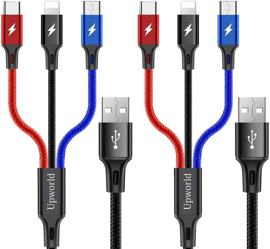 Upworld Multi USB Cable [2 Pack], 1.2M/4FT Nylon Braided 3 in 1 Multi Charger Cable with Type C Cable/Mirco USB Cable for Smart Phones Tablets and More