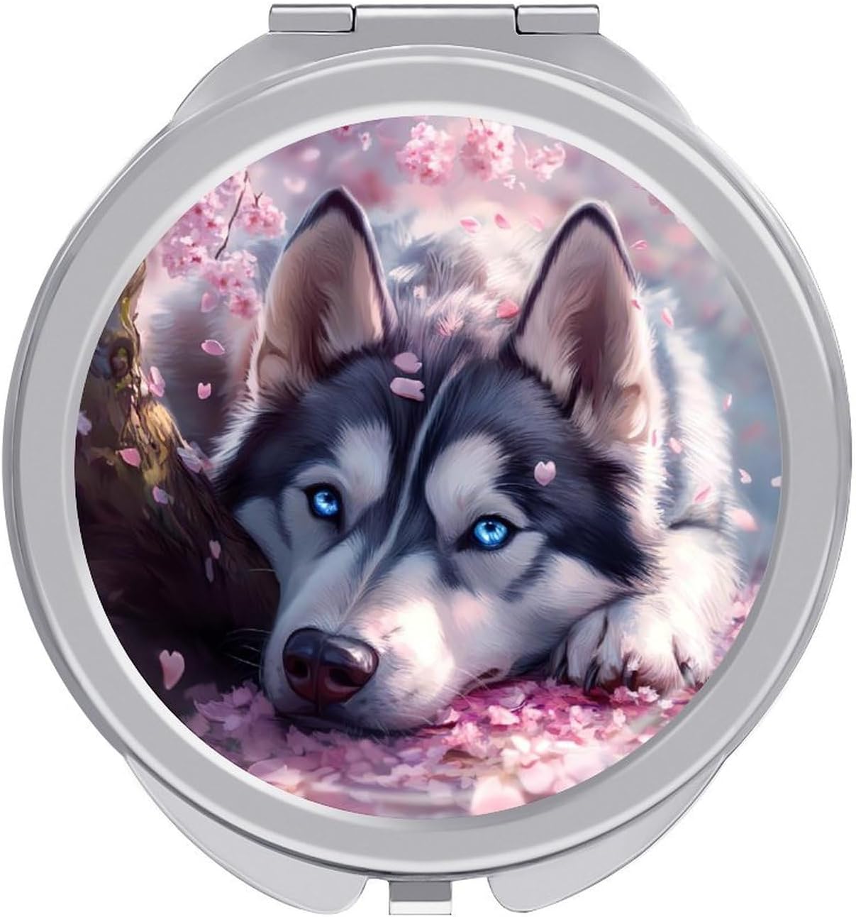 Cute Dog Husky Compact Makeup Mirror Mini Foldable Cosmetic Mirror Portable Travel Mirror for Purse Pocket