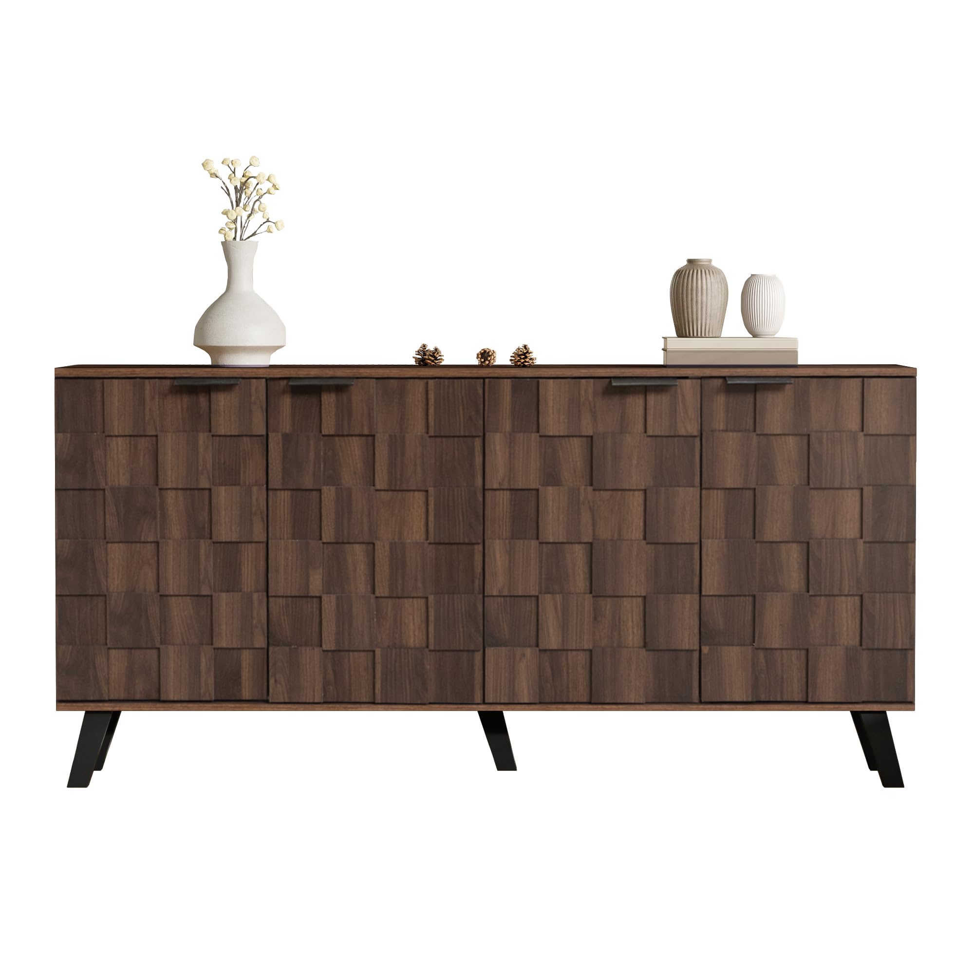 Credenza con 4 ante e effetto legno scuro, 160,5 x 35,5 x 78 cm
