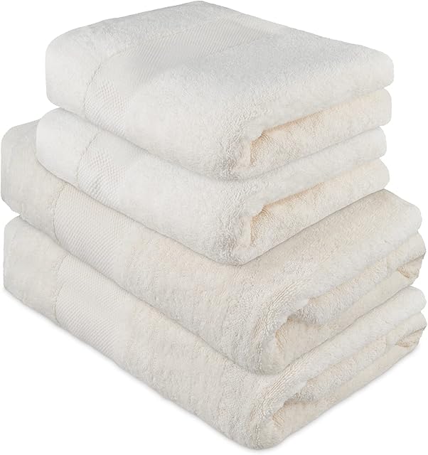 ATEN Homeware Supreme Egyptian Pure Cotton Bath Towel Set, 2 Bath Towels, 2 Hand Towels, 600 GSM (Cream)