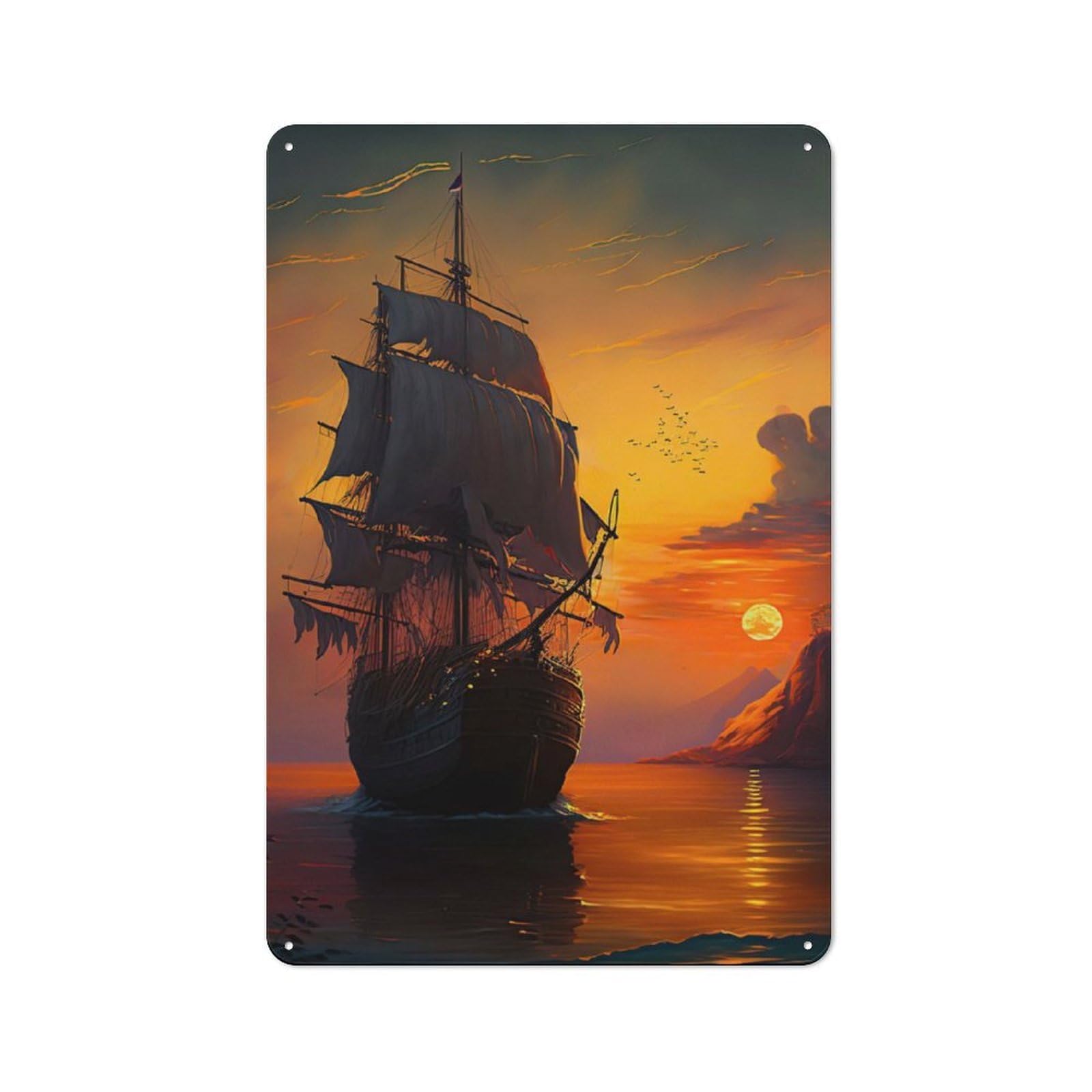 Junmoney Ship Sunset Metal Wall Sign 30X20cm Featuring For Bar Or Restaurant, For Restaurant Interior Fans