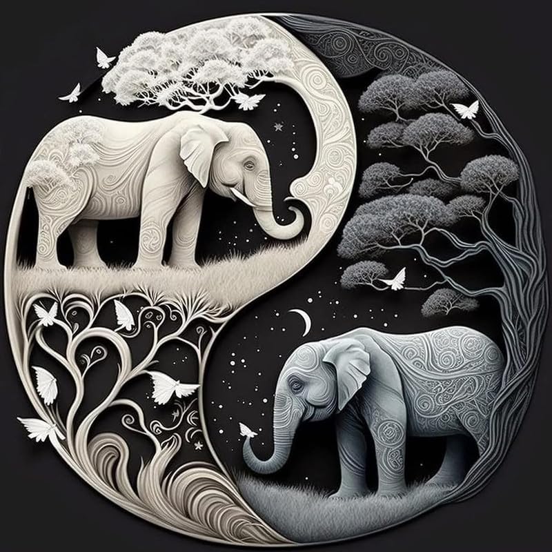TREXEE Two Elephant 5D Diamond Painting Kit for Adults & Kids DIY Diamond Painting by Numbers Kit Paint by Numbers Kit Cross Stitch Pictures Arts Craft Gift for Kids & Adults (No Frame)(30X40CM)-image-31