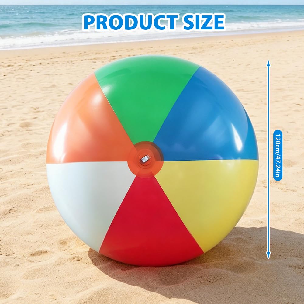 Palline da spiaggia, diametro di 120 cm, gigante gonfiabile, in gomma robusta, gonfiabile con pompa a mano, pallone da spiaggia extra grande, giocattolo per interni ed esterni