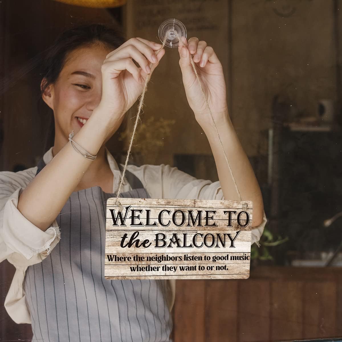 Welcome To The Balcony Sign Farmhouse Listen To Good Music Wooden Hanging Sign Plaque Retro Wall Art Decor Home Decoration 12 x 6 Inches image 4