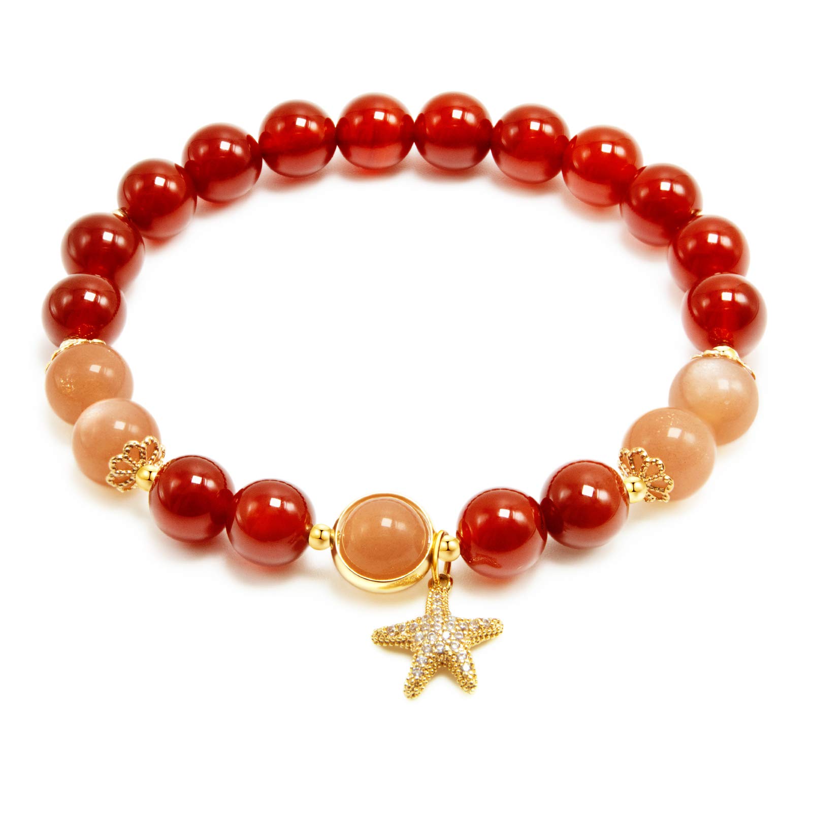 Rose And Poem Red Agate And Sunstone Crystal Bracelet Lucky